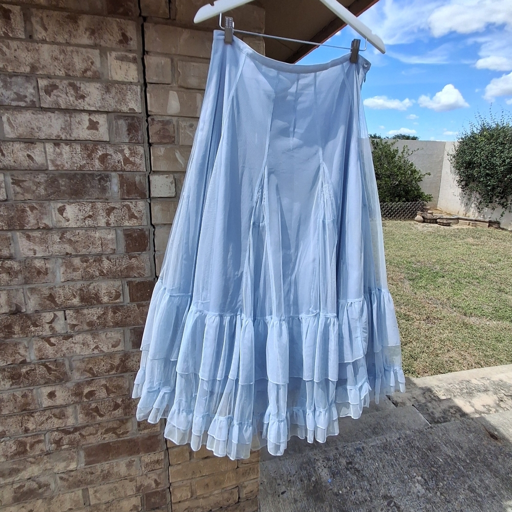 Together Blue Chiffon Ruffel Tiered Mesh High-Waisted Maxi Skirt Women Size 12 - Picture 11 of 16